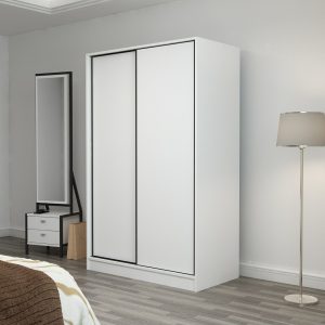 FUNZI LIVING 2306 garderobeskab, m. 2 skydelåger, 1 bøjlestang, 5 hylder - hvid melamin