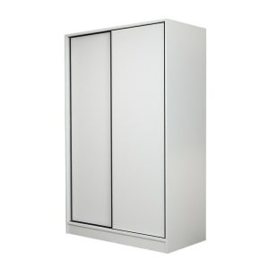 FUNZI LIVING 2307 garderobeskab, m. 2 skydelåger, 1 bøjlestang, 5 hylder - hvid melamin