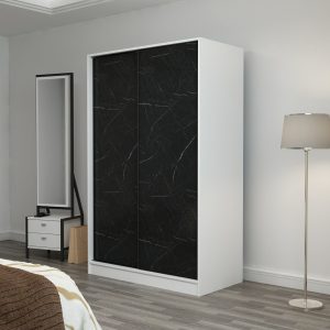 FUNZI LIVING 2313 garderobeskab, m. 2 skydelåger, 1 bøjlestang, 5 hylder - sten og hvid