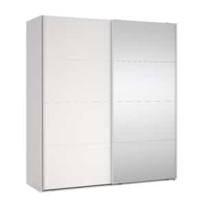 TVILUM Bergamo garderobeskab, m. 1 skydelåge, 1 spejlskydelåge, 2 bøjlestænger og 2 hylder 180 x 200 cm - hvid træ