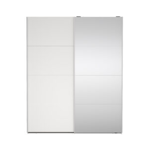 TVILUM Bergamo garderobeskab, m. 1 skydelåge, 1 spejlskydelåge, 2 bøjlestænger, 2 hylder 180x220cm - hvid træ