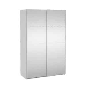 TVILUM Bergamo garderobeskab, m. 2 spejlskydelåger, 2 bøjlestænger og 2 hylder 140 x 220 cm - hvid træ