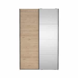 TVILUM Bergamo garderobeskab, m. 1 skydelåge, 1 spejlskydelåge, 2 bøjlestænger, 2 hylder 140x220cm - Jackson Hickory træ