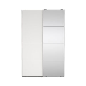 TVILUM Bergamo garderobeskab, m. 1 skydelåge, 1 spejlskydelåge, 2 bøjlestænger, 2 hylder 140x220cm - hvid træ
