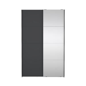 TVILUM Bergamo garderobeskab, m. 1 skydelåge, 1 spejlskydelåge, 2 bøjlestænger, 2 hylder 140x220cm - matgrå træ