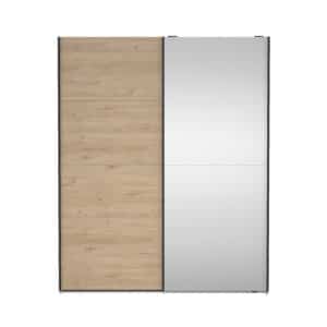 TVILUM Bergamo garderobeskab, m. 1 skydelåge, 1 spejlskydelåge, 2 bøjlestænger, 2 hylder 180x220cm - Jackson Hickory træ