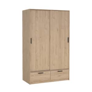 TVILUM Madrid garderobeskab, m. 2 skydelåger, bøjlestang, hylder, 2 skuffer - Jackson Hickory træ